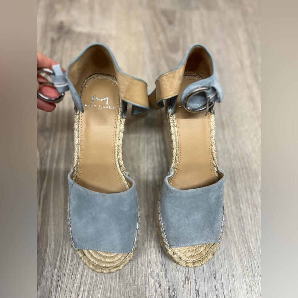 Marc Fisher LTD Alida Espadrille Platform Wedge Sandals in light blue suede